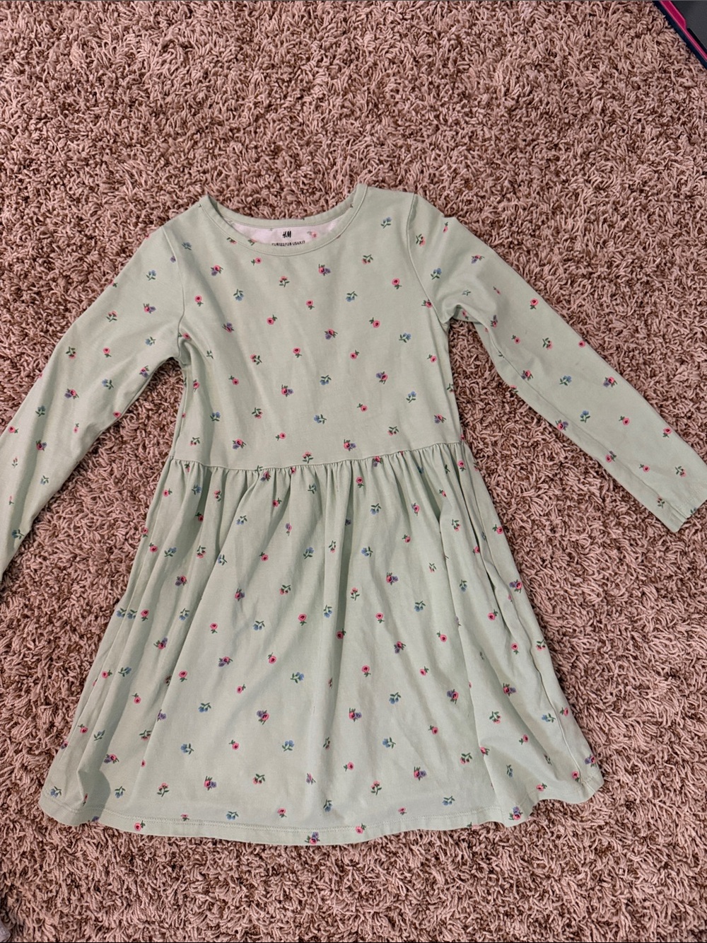 H&M Mint Green Floral Long Sleeve Girls Dress